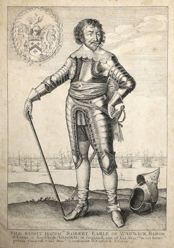 HOLLAR, Wenceslaus, The Right Honourable Robert Earle of Warwick Baron of Leeze etc Lord High Admiral of England One of his Majesties most honourable private Councell & his Majesties Lieutenant of Norfolk & Essex etc, antique map, old maps