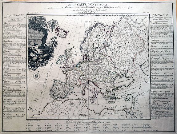 CROME, A. F. W., Neue Carte von Europa welche die merkwürdigsten Producte und vornehmsten Handelsplätze..., antique map, old maps