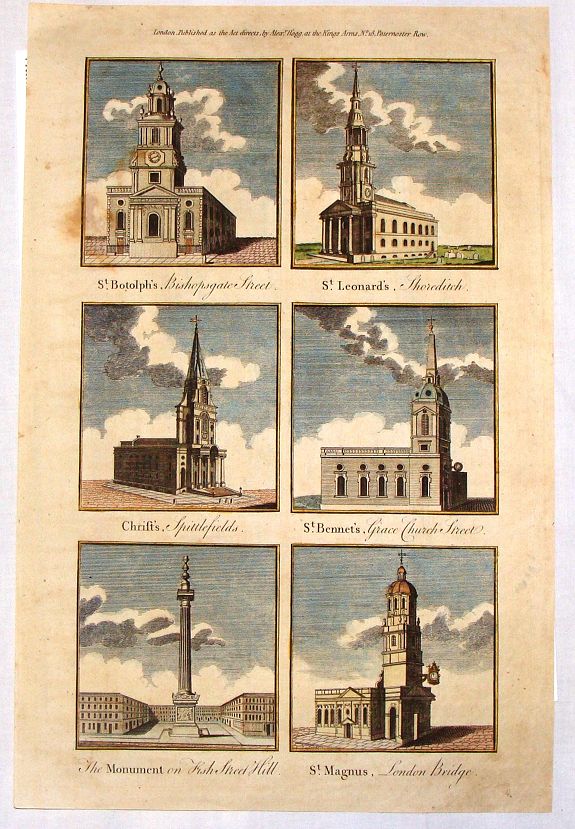 GRAINGER, British Churches - St. Botolph's, Dt. Leonard's etc., antique map, old maps