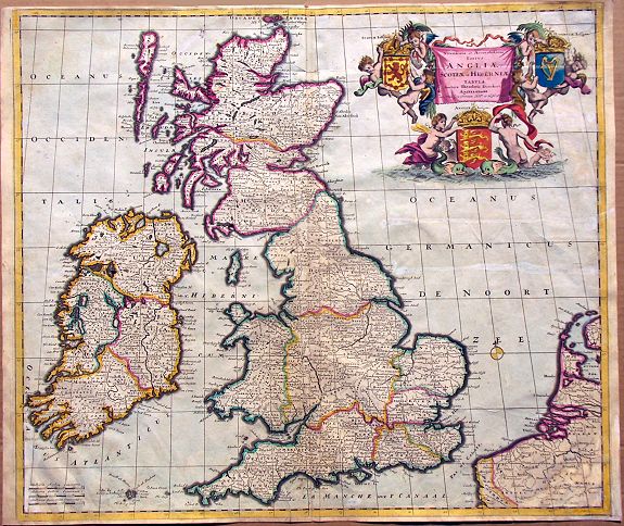 DANCKERTS, T., Novissima et Accuratissima Totius Angliae, Scotiae et Hiberniae Tabula., antique map, old maps