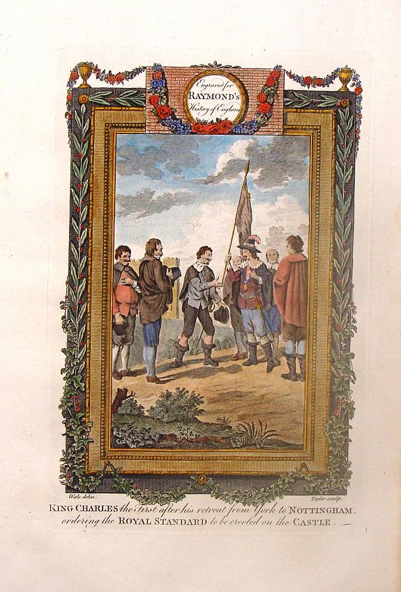 TAYLOR, King Charles the First After His Retreat From York to Nottingham Ordering the Royal Standard to Be erected On the Castle., antique map, old maps