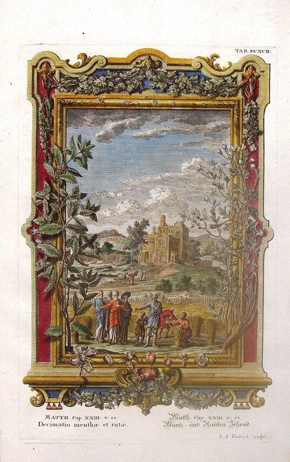 FRIDRICH, I. / SCHEUCHZER, J., Paying Tithes of Mint, Anise & Cummin., antique map, old maps