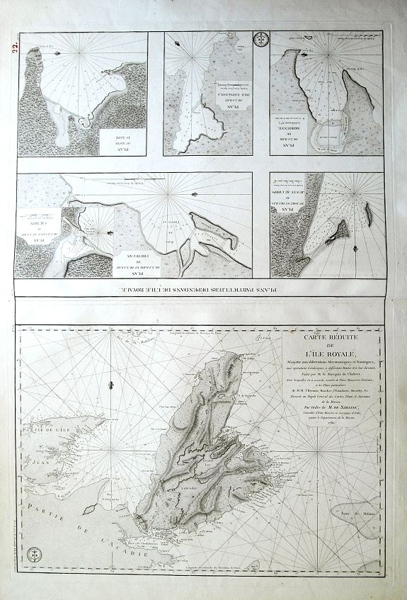 SARTINE, A., Plans particuliers dependans de l'Île Royale & Carte réduite de l'Île Royale..., antique map, old maps