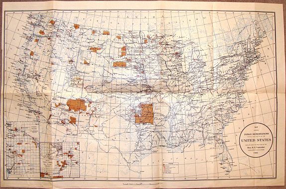 VALENTINE, R., Map Showing Indian Resevations Within the Limits of the United States., antique map, old maps