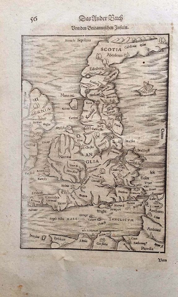 MÜNSTER, S., Britannischen Insula., antique map, old maps