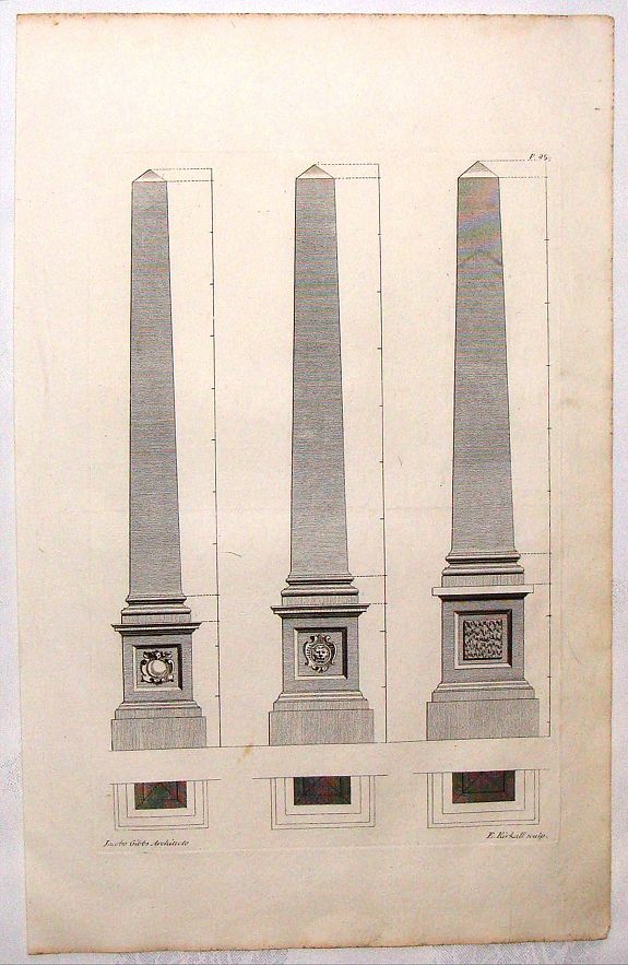 GIBBS, J., Three architectural Columns by Gibbs., antique map, old maps