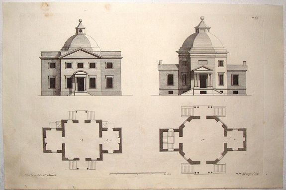 GIBBS, J., Front & Back of a Domed building by Gibbs., antique map, old maps