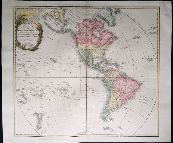 WYLD, J, A map of America or the new world : wherein are introduced all the known parts of the Western Hemisphere, shewing also the boundaries of the new states., antique map, old maps
