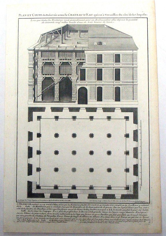 DEMORTAIN, G., Plan et Coupe du Reservoir Nome le Chateau d'Eau Qui est a Versailles du Cote de la Chapelle., antique map, old maps