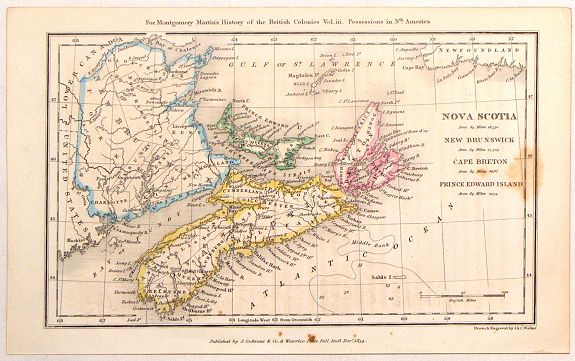 WALKER, J. & C., Nova Scotia, New Brunswick, Cape Breton & Prince Edward Island., antique map, old maps