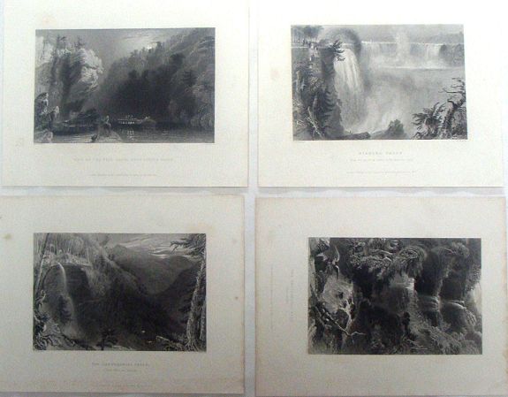 BARTLETT, W., Bartlett steel engravings - Four Waterfall Prints., antique map, old maps