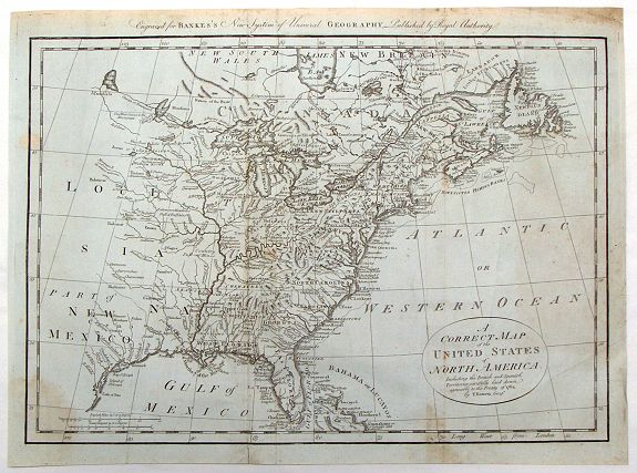 BOWEN, T., A Correct Map of the United States of North America Including the British and Spanish Territories, Carefully Laid Down Agreeable to the Treaty of 1784, antique map, old maps