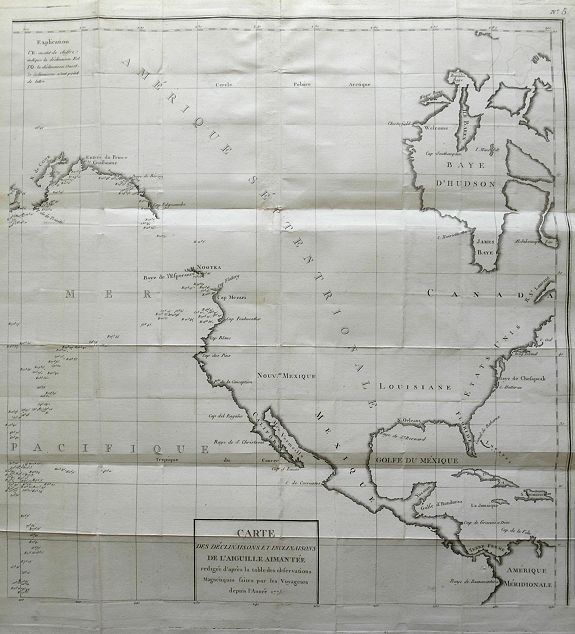 BUFFON, G., Carte des declinaisons et inclinaisons de l\'aiguille aimantée...1775., antique map, old maps