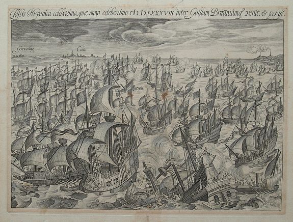 COMMELIN, I., Classis Hispanica celeberrima, quae anno celeberrimo. MDLXXXVIII. inter Galliam Brittaniamque venit. & perijt., antique map, old maps