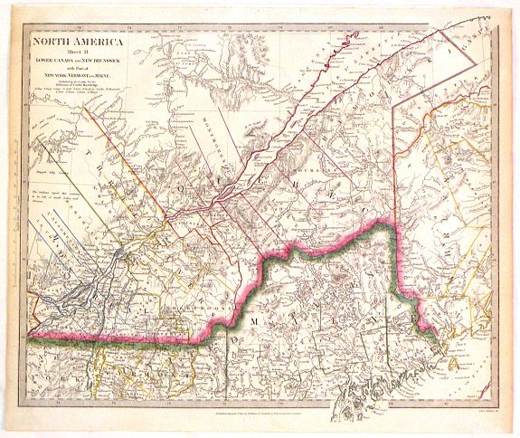 WALKER, J.& C., North America (Sheet II) Lower Canada and New Brunswick with a Part of New York, Vermont and Maine., antique map, old maps