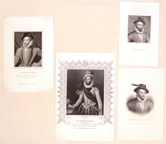 VARIOUS, (Group of Four Engravings of Sir Walter Raleigh), antique map, old maps
