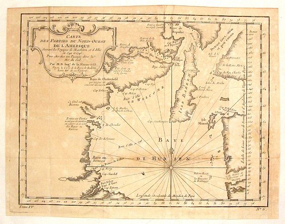 BELLIN, J. N., carte des Parties du Nord-Puest de L'Amerique, antique map, old maps
