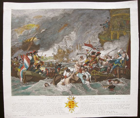 WEST, B. and VOYSARD, E., Combat de la Hogue (Sea battle between the Dutch, French, and English armies. ), antique map, old maps