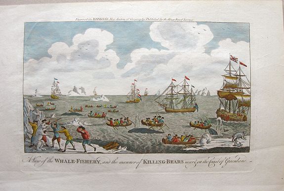 BANKS, T., A View of the Whale-Fishery, and the manner of Killing-Bears near and on the Coast of Greenland., antique map, old maps