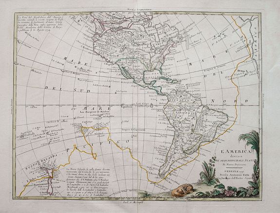 ZATTA, A.., L'America divisa ne suoi principali Stati. . ., antique map, old maps