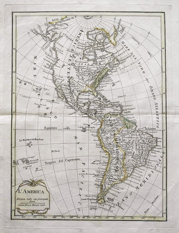 PAZZINI, C., L'America Divisa nelle sue principali Parti., antique map, old maps