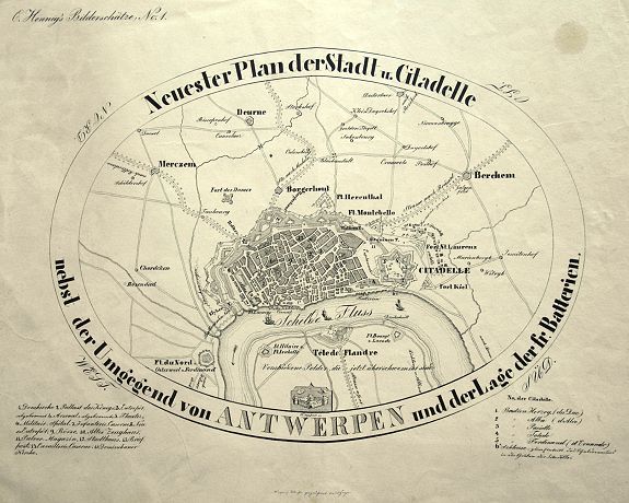 HENNIG, C., Neuester Plan der Stadt und Citadelle nebst der Umgegend von ANTWERPEN und der Lage der fr. Batterien., antique map, old maps