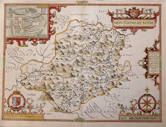 SPEED, John, Montgomeryshire. (1612, 1st edition), antique map, old maps
