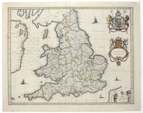 BLAEU, W., Anglia Regnum., antique map, old maps