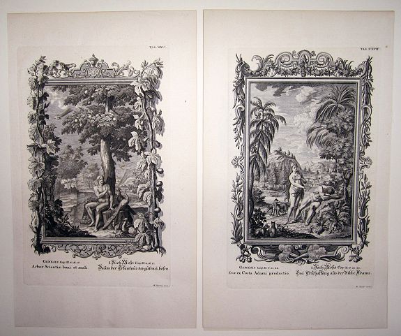 SCHEUCHZER, JOHANN JAKOB (1672-1733), Garden of Eden and Expulsion from Paradise., antique map, old maps