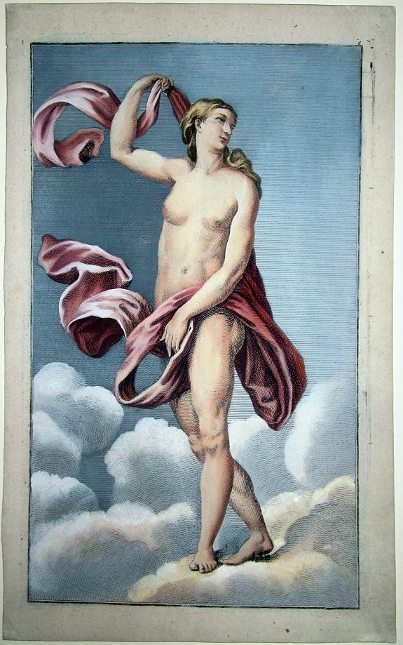 UNKNOWN ARTIST, Female Classical Figure with red Shawl., antique map, old maps