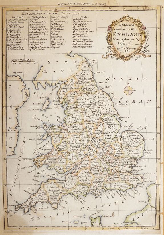 BOWEN, Thomas, A new and Accurate Map of ENGLAND Drawn from the best Authorities by Thomas Bowen., antique map, old maps