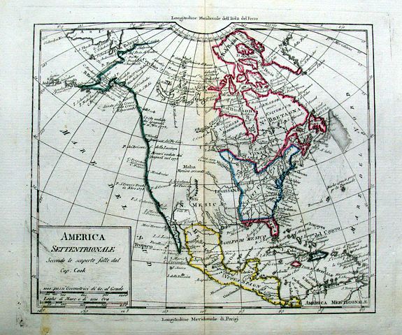 ANONYMOUS, America Settentrionale Secondo le scoperte fatte dal Cap. Cook., antique map, old maps