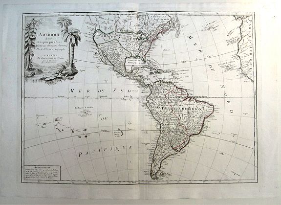 JANVIER/SANTINI, L`Amerique Divisee en Ses Principaux Etats Assujettie aux Observations Astronomiqes... , antique map, old maps