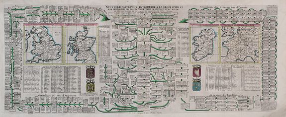 CHATELAIN, H., Nouvelle Carte pour introduire a la Geographie et a la Geneologie des Rois de Angletaire, D'Ecosse., antique map, old maps