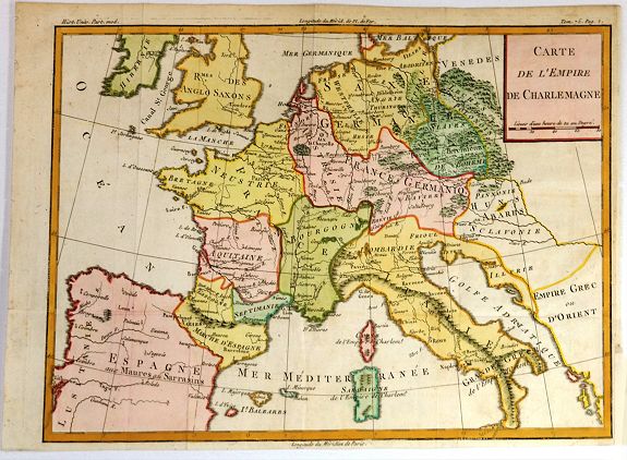 ANONYMOUS., Carte de l'Empire de Charlemagne., antique map, old maps