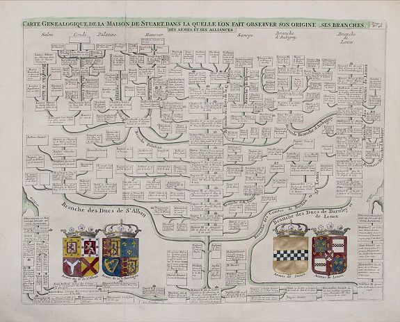 CHATELAIN, H., Carte Geneol. De la Maison de Stuart,dans la Quelle l'on Fait Observer son Origine,ses branches,ses armes,et ses alliances, antique map, old maps