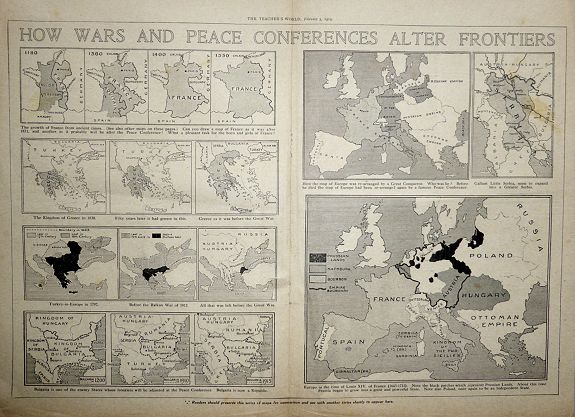 The Teacher’s World., HOW WARS AND PEACE CONFERENCES ALTER FRONTIERS - 1919, antique map, old maps
