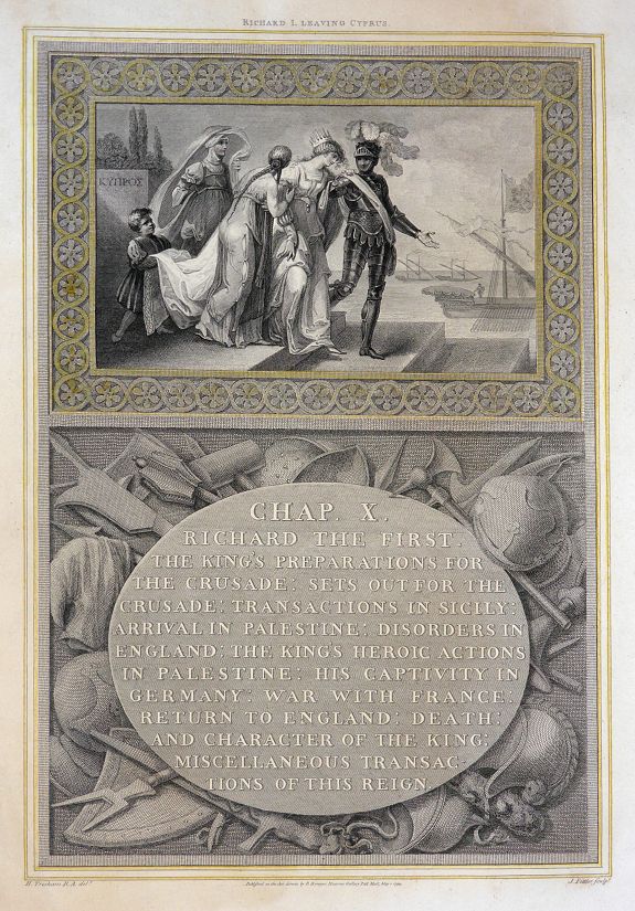 J Fittler - Henry Tresham - Robert Bowyer., Richard I Leaving Cyprus , antique map, old maps