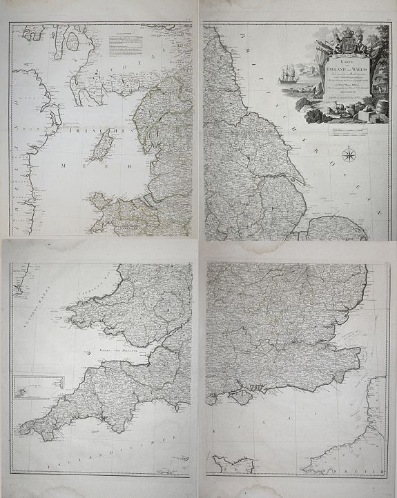 Franz Anton Schraembl - Thomas Kitchin, Karte von England und Wallis neu entworfen, und nach astronomischen Beobachtungen verbessert Mit der Anzeige der Orte, wo sie gemacht worden von Herrn Thomas Kitchin neu herausgegeben von Herrn F. A. Schræmbl. MDCCLXXXVII., antique map, old maps
