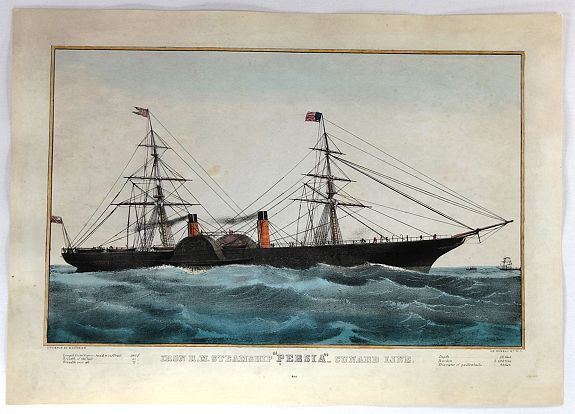 CURRIER & IVES., Iron R.M. Steamship “Persia”_ Cunard Line - Currier, antique map, old maps