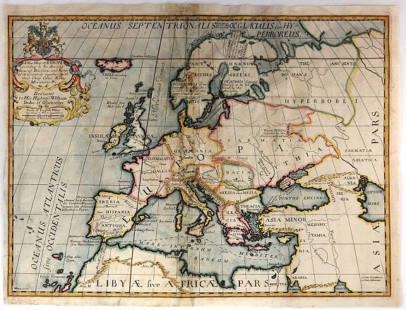 WELLS, E., A New Map of Europe According to its Ancient General Divisions and Names of its Countries together with Their Chief Cities, Rivers, Mountains & c. Dedicated to his Highness, William, Duke of Gloucester, antique map, old maps