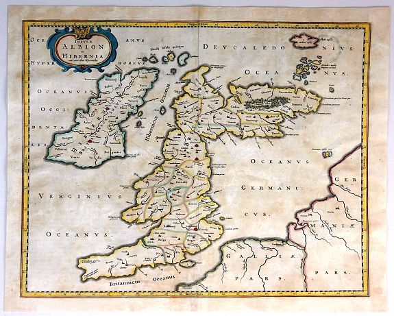BLAEU, W., Insulae Albion et Hibernia Cum Minoribus Adjacentibus., antique map, old maps