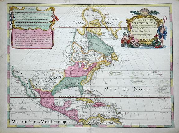 DELISLE, G., L'Amerique Septentrionale. Dressée sur les Observations de Mrs. de l'Academie Royale des Sciences…, antique map, old maps