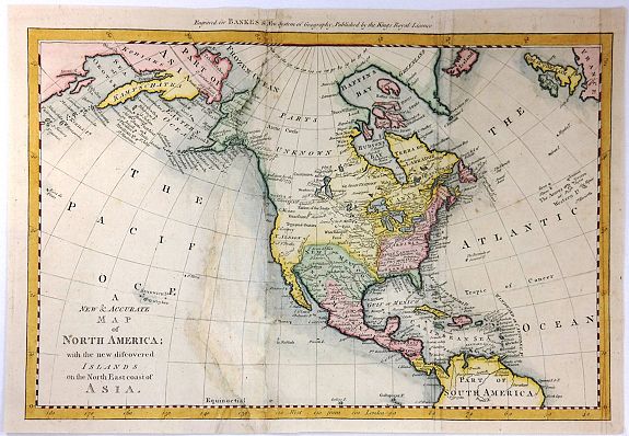 BOWEN, T., A New & Accurate Map of North America: With the New Discovered Islands on the North East coast of Asia, antique map, old maps
