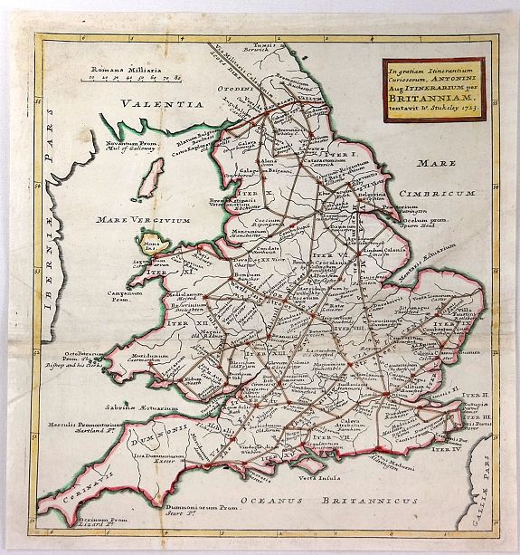 STUKELEY, W., Ingratiam Itinerantium Curiosorum Antonini Aug. Itinerarium per Britanniam ..., antique map, old maps