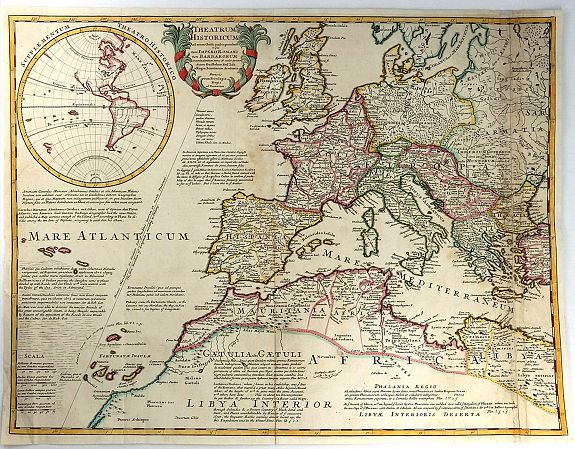 DELISLE, G., Theatrum Historicum ad annum Christi quadringentesimu in quo tu Imperii Romani tu Barbarorum..., antique map, old maps