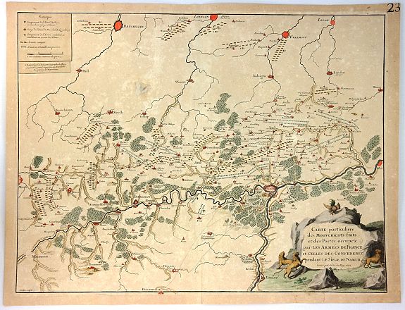JAILLOT, A., Carte Particuliere des Mouvements Faits et des Postes...., antique map, old maps