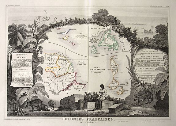 LEVASSEUR, V., Colonies Francaises (en Amérique)., antique map, old maps