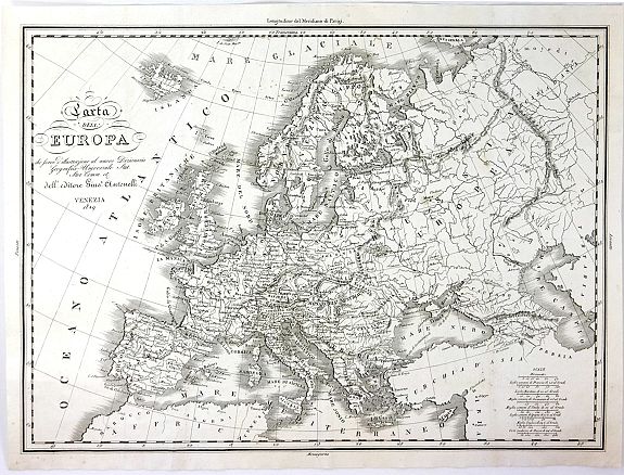 ANTONELLI, G., Carta Dell' Europa da Fare d'llustrazione al Nuovo Dizionario Geografico Universale…., antique map, old maps