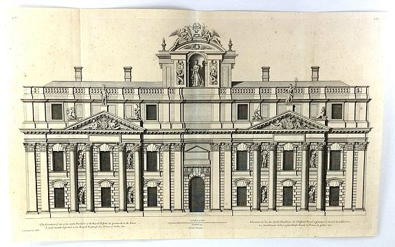 CAMPBELL, C., Elevation of One of the Double Pavillions of the Royall Hospital att Greenwich to the River, antique map, old maps